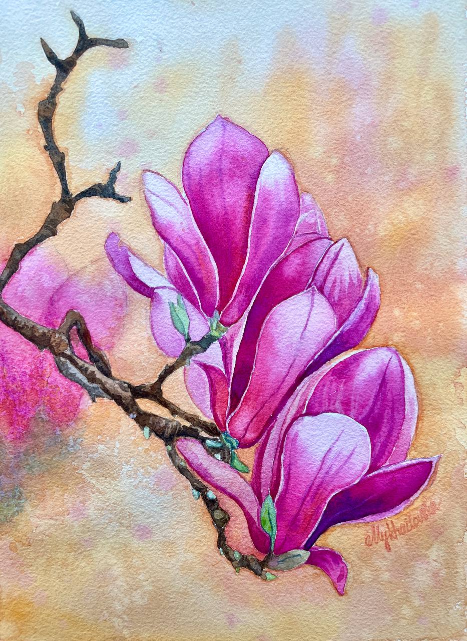 Blooming Magnolia - original watercolor painting