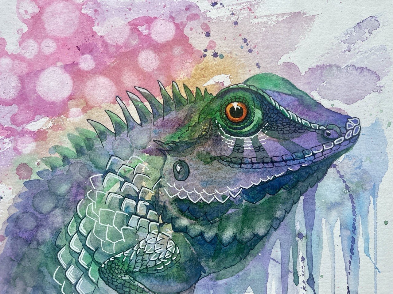 Green Lizard - Original watercolour painting
