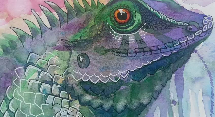 Green Lizard - Original watercolour painting